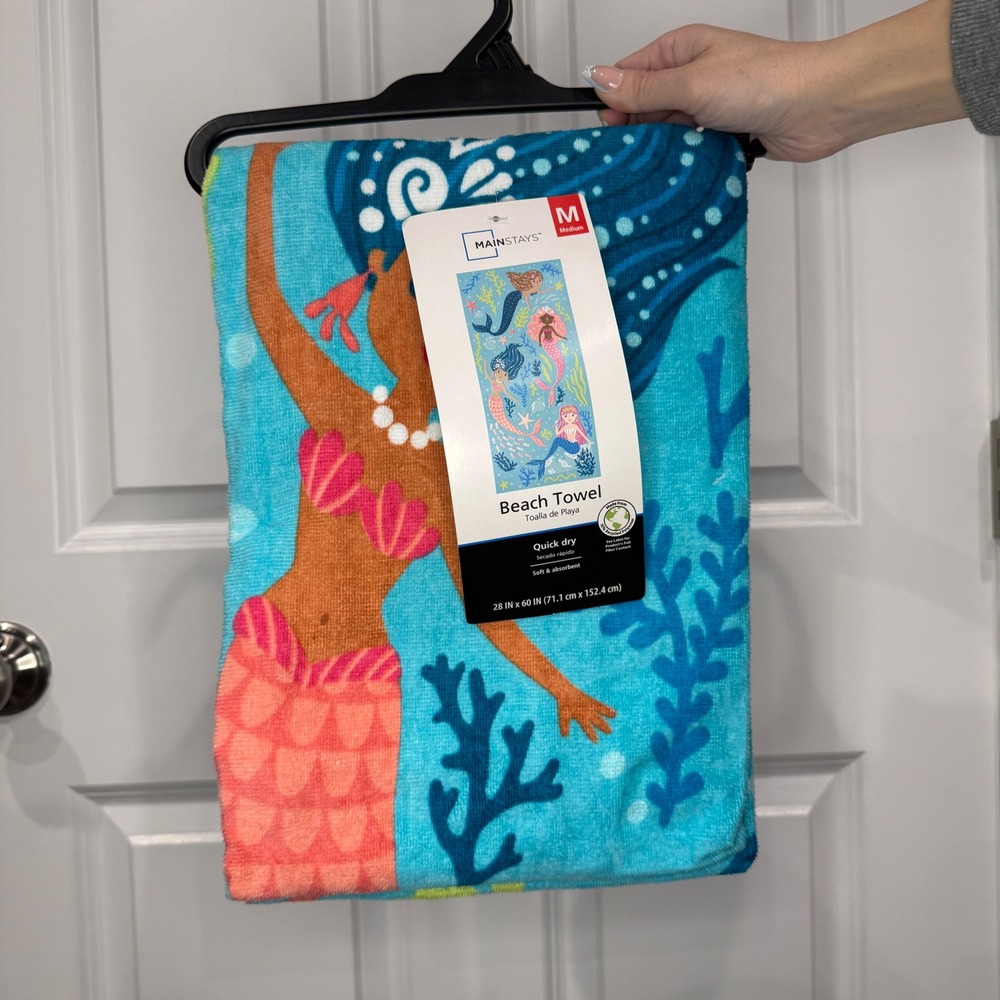 Mainstays Kids Mermaid Beach Towel Blue Quick Dry 28 x 60 NWT - Picture 3 of 4